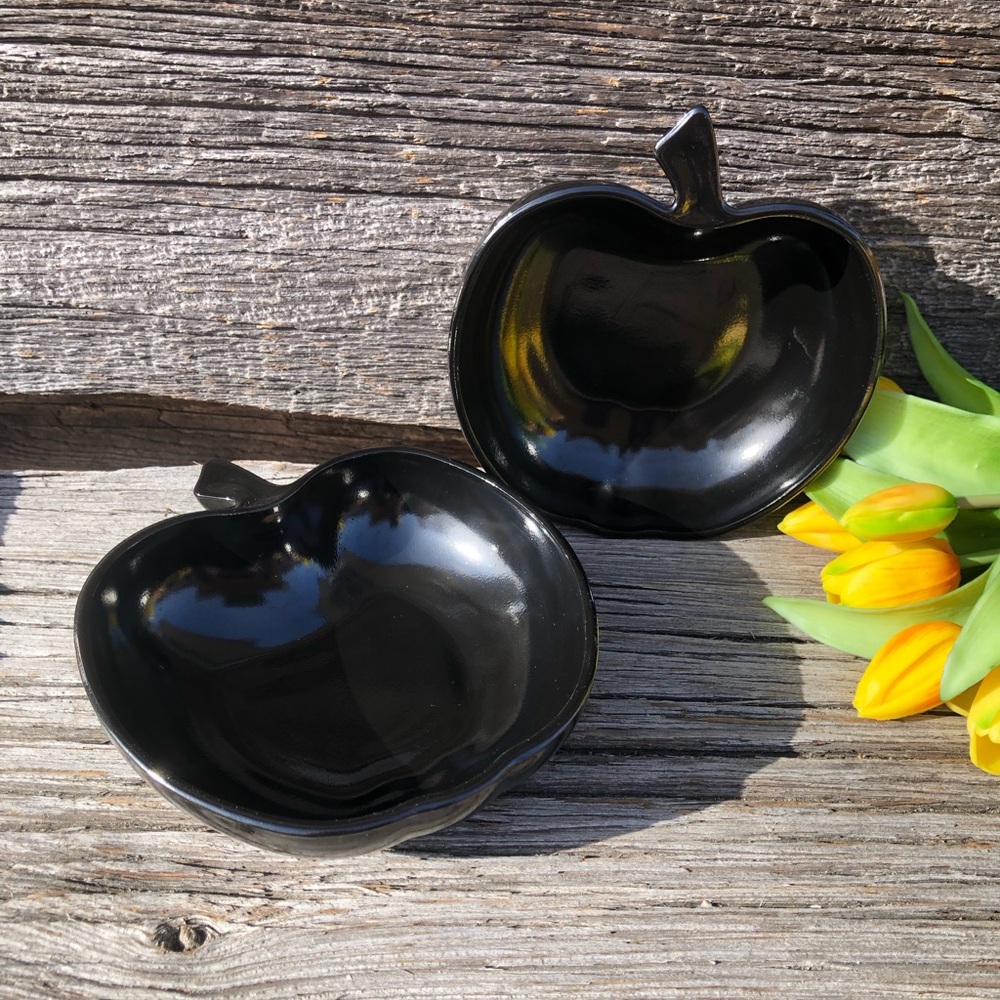 🖤Hazel Atlas Black apple bowls set of 2 Glass breakfast bowl vintage